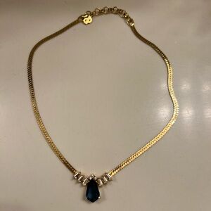 Authentic Christian Dior Vintage Water Drop Necklace Gold Plated Emerald cut